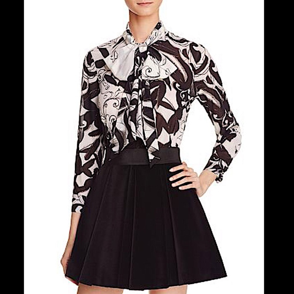 Alice and Olivia Abigail Tie Neck Silk Blouse